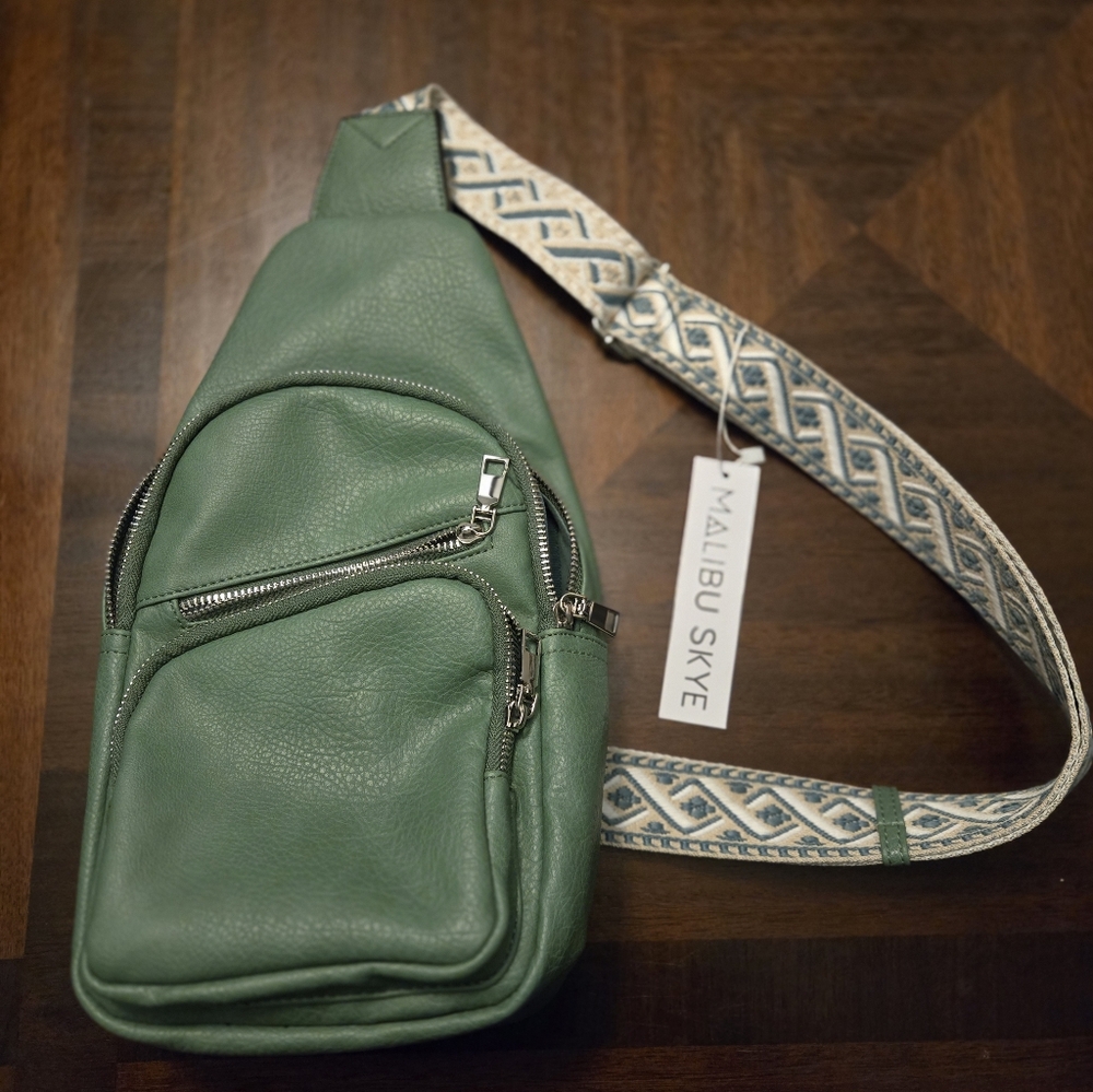 Malibu Skye Vegan Leather Green Crossbody Sling Bag With Adjustable Strap - Picture 9 of 9